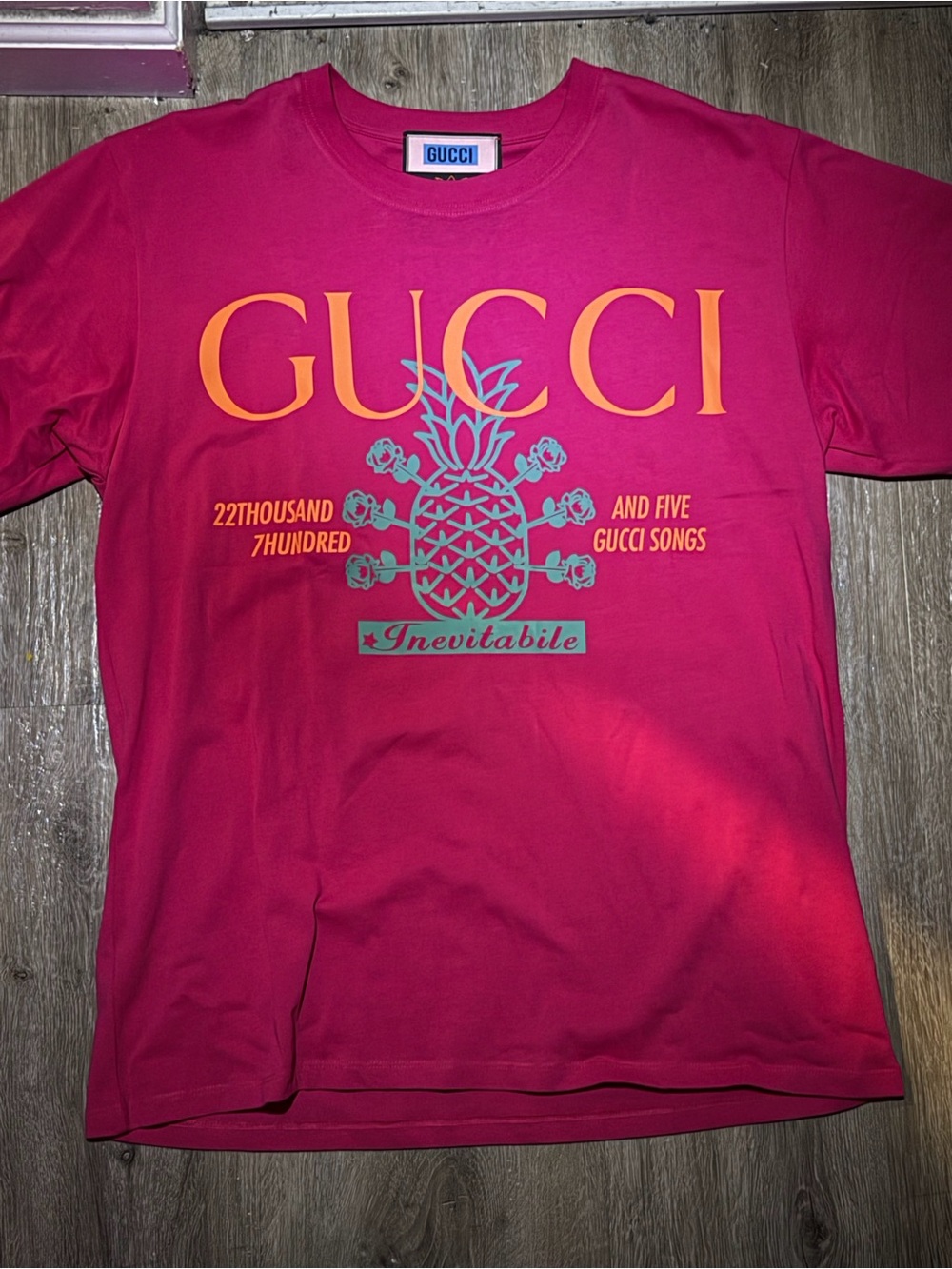 Gucci Bright Pink Graphic Pineapple Logo Tee
